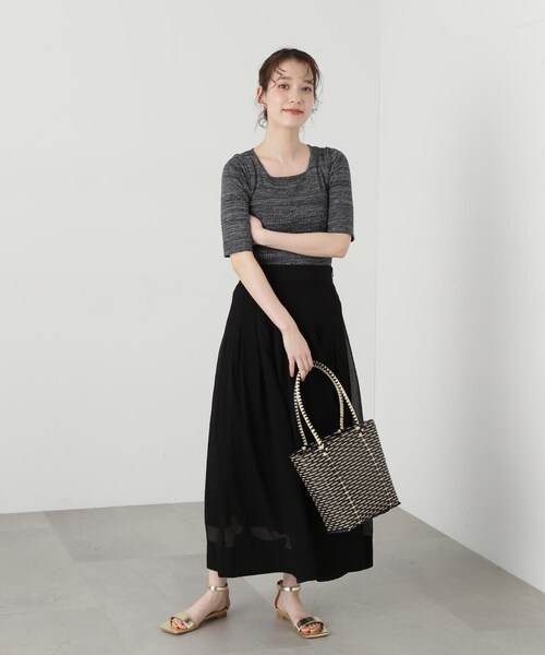 N.(N. Natural Beauty Basic)(エヌエヌナチュラルビューティーベーシック)の「◆ウエストタックシアーフレアスカート(スカート・レディース・オフホワイト/ブラック系その他/グレー・MEDIUM)」の8枚目の写真