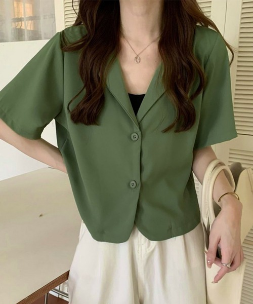 Miniministore（ミニミニストア）の「ベーシッククロップド丈半袖ジャケット（その他アウター・レディース・ホワイト/ベージュ/ネイビー/ブルー/ブラック/カーキ・FREE）」の4枚目の写真