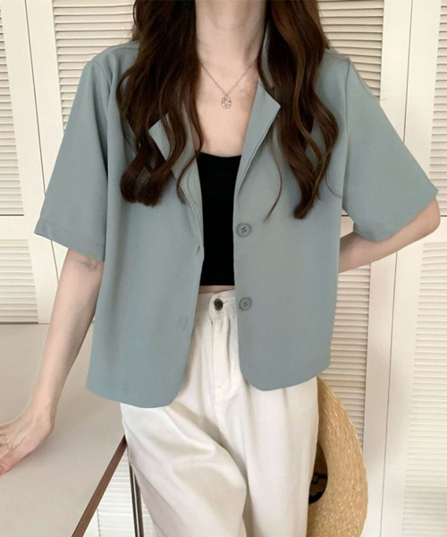 Miniministore（ミニミニストア）の「ベーシッククロップド丈半袖ジャケット（その他アウター・レディース・ホワイト/ベージュ/ネイビー/ブルー/ブラック/カーキ・FREE）」の6枚目の写真