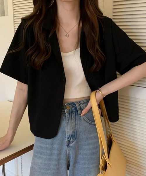 Miniministore（ミニミニストア）の「ベーシッククロップド丈半袖ジャケット（その他アウター・レディース・ホワイト/ベージュ/ネイビー/ブルー/ブラック/カーキ・FREE）」の3枚目の写真