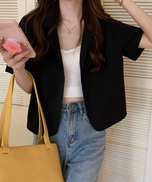 Miniministore（ミニミニストア）の「ベーシッククロップド丈半袖ジャケット（その他アウター・レディース・ホワイト/ベージュ/ネイビー/ブルー/ブラック/カーキ・FREE）」の22枚目の写真