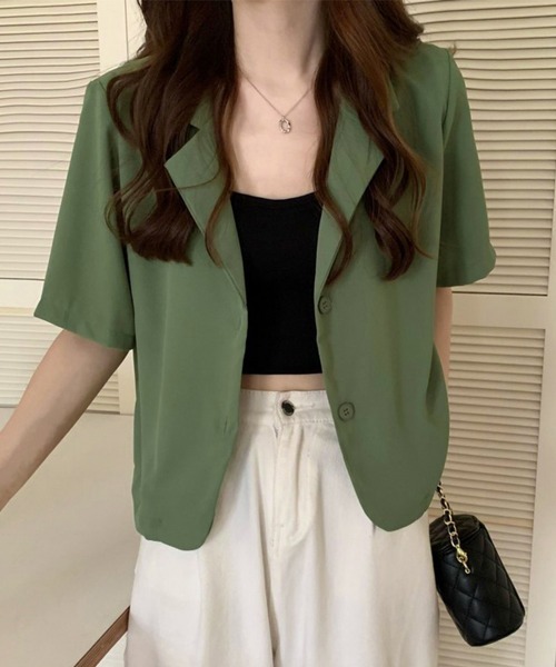 Miniministore（ミニミニストア）の「ベーシッククロップド丈半袖ジャケット（その他アウター・レディース・ホワイト/ベージュ/ネイビー/ブルー/ブラック/カーキ・FREE）」の20枚目の写真