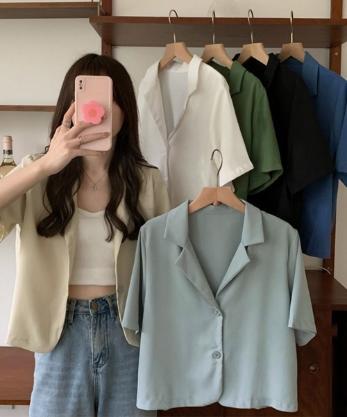 Miniministore（ミニミニストア）の「ベーシッククロップド丈半袖ジャケット（その他アウター・レディース・ホワイト/ベージュ/ネイビー/ブルー/ブラック/カーキ・FREE）」の17枚目の写真