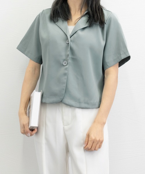 Miniministore（ミニミニストア）の「ベーシッククロップド丈半袖ジャケット（その他アウター・レディース・ホワイト/ベージュ/ネイビー/ブルー/ブラック/カーキ・FREE）」の15枚目の写真