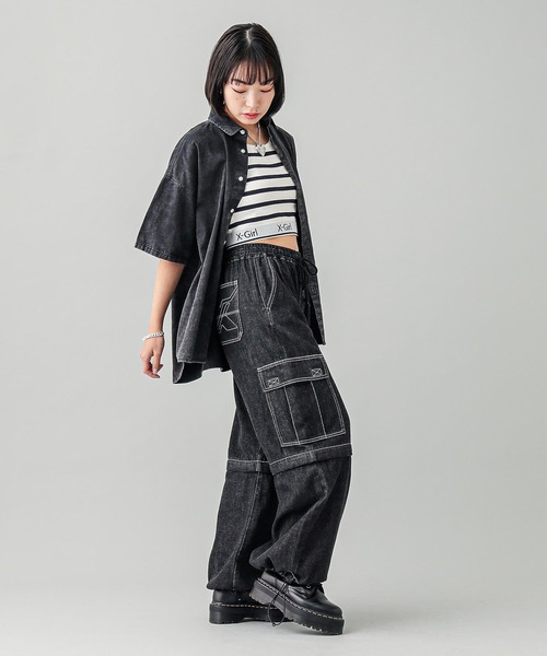 X-girl（エックスガール）の「LOGO AND STRIPE TANK TOP（タンク