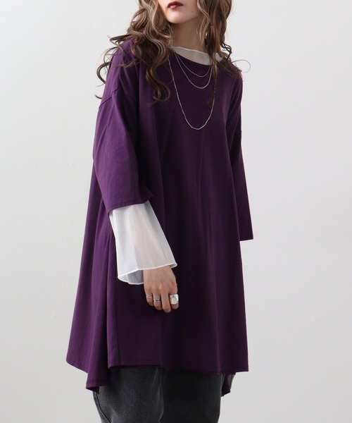 FUNALIVE（ファンアライブ）の「Abanicos バックティアード　フレアチュニック（チュニック・レディース・グリーン/ダークパープル・LL/L/M）」の2枚目の写真