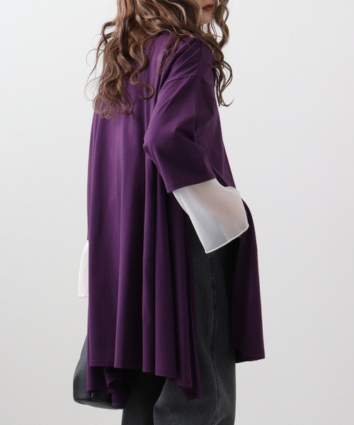 FUNALIVE（ファンアライブ）の「Abanicos バックティアード　フレアチュニック（チュニック・レディース・グリーン/ダークパープル・LL/L/M）」の4枚目の写真