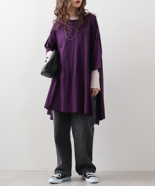 FUNALIVE（ファンアライブ）の「Abanicos バックティアード　フレアチュニック（チュニック・レディース・グリーン/ダークパープル・LL/L/M）」の6枚目の写真