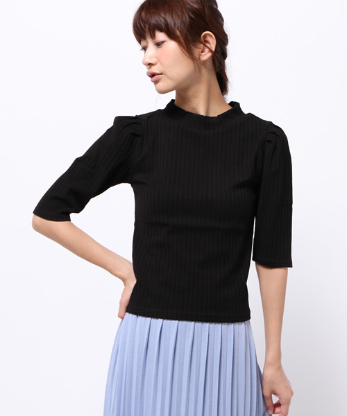 one after another NICE CLAUP(ワンアフターアナザーナイスクラップ)の「【ナイスクラップ】ワイドリブハイネック5部丈カットソー(Tシャツ/カットソー・レディース・カーキ/ブラック/アイボリー/キャメル/ボルドー・FREE)」の17枚目の写真