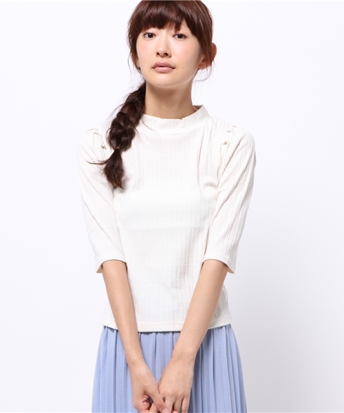 one after another NICE CLAUP(ワンアフターアナザーナイスクラップ)の「【ナイスクラップ】ワイドリブハイネック5部丈カットソー(Tシャツ/カットソー・レディース・カーキ/ブラック/アイボリー/キャメル/ボルドー・FREE)」の18枚目の写真