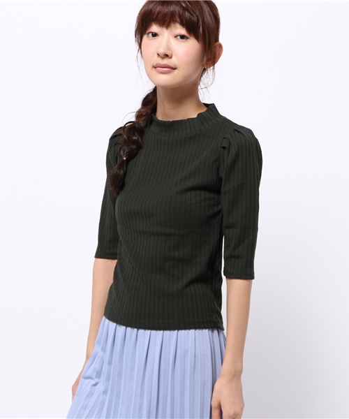 one after another NICE CLAUP(ワンアフターアナザーナイスクラップ)の「【ナイスクラップ】ワイドリブハイネック5部丈カットソー(Tシャツ/カットソー・レディース・カーキ/ブラック/アイボリー/キャメル/ボルドー・FREE)」の14枚目の写真