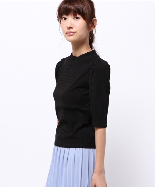 one after another NICE CLAUP(ワンアフターアナザーナイスクラップ)の「【ナイスクラップ】ワイドリブハイネック5部丈カットソー(Tシャツ/カットソー・レディース・カーキ/ブラック/アイボリー/キャメル/ボルドー・FREE)」の7枚目の写真