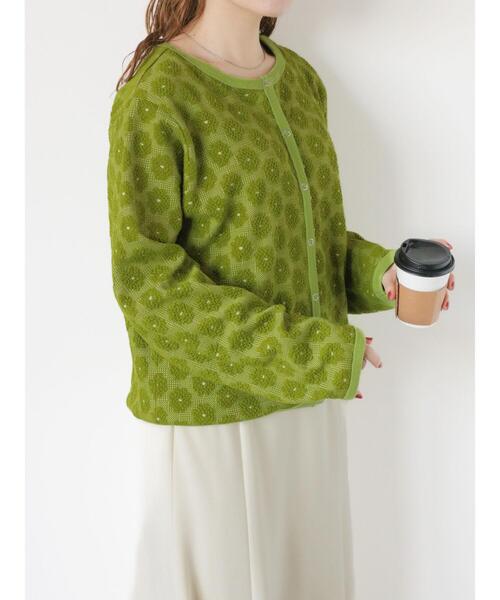 ehka sopo（エヘカソポ）の「花膨れジャカードリングドットカーディガン（カーディガン/ボレロ・レディース・ブラック/グリーン/ブルー・F）」の4枚目の写真