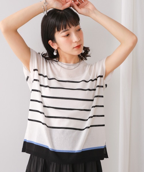 Bou Jeloud(ブージュルード)の「サラサラUV接触冷感ボーダープルオーバー(Tシャツ/カットソー・レディース・オフホワイト/ライトグレー/ネイビー・FREE)」の8枚目の写真