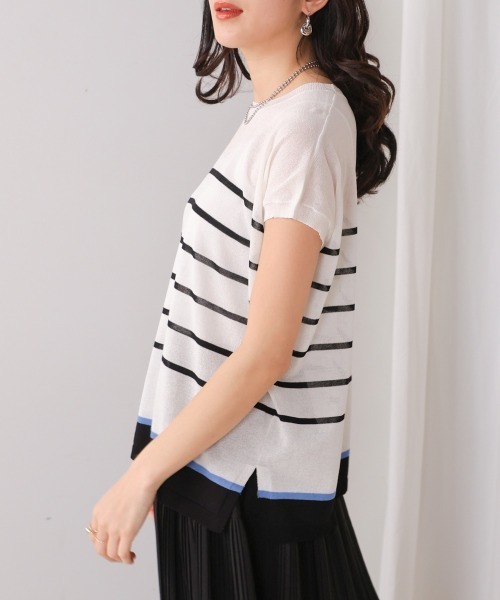 Bou Jeloud(ブージュルード)の「サラサラUV接触冷感ボーダープルオーバー(Tシャツ/カットソー・レディース・オフホワイト/ライトグレー/ネイビー・FREE)」の11枚目の写真