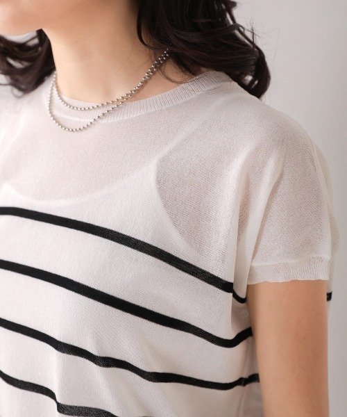 Bou Jeloud(ブージュルード)の「サラサラUV接触冷感ボーダープルオーバー(Tシャツ/カットソー・レディース・オフホワイト/ライトグレー/ネイビー・FREE)」の14枚目の写真