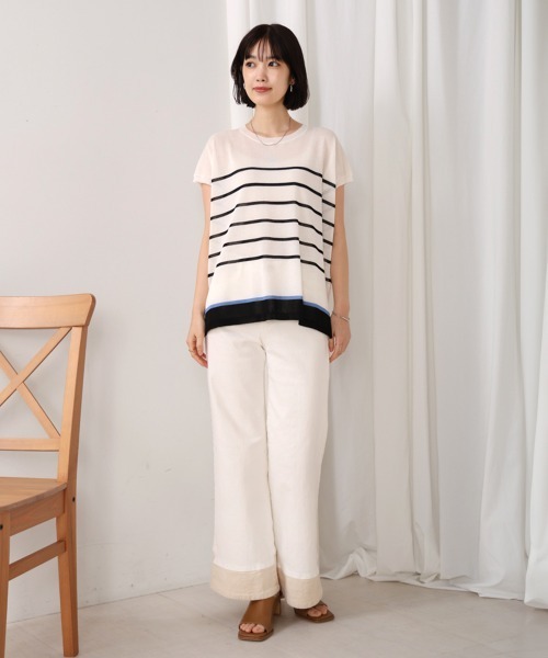 Bou Jeloud(ブージュルード)の「サラサラUV接触冷感ボーダープルオーバー(Tシャツ/カットソー・レディース・オフホワイト/ライトグレー/ネイビー・FREE)」の15枚目の写真