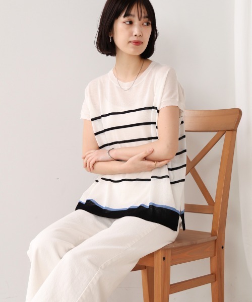 Bou Jeloud(ブージュルード)の「サラサラUV接触冷感ボーダープルオーバー(Tシャツ/カットソー・レディース・オフホワイト/ライトグレー/ネイビー・FREE)」の16枚目の写真