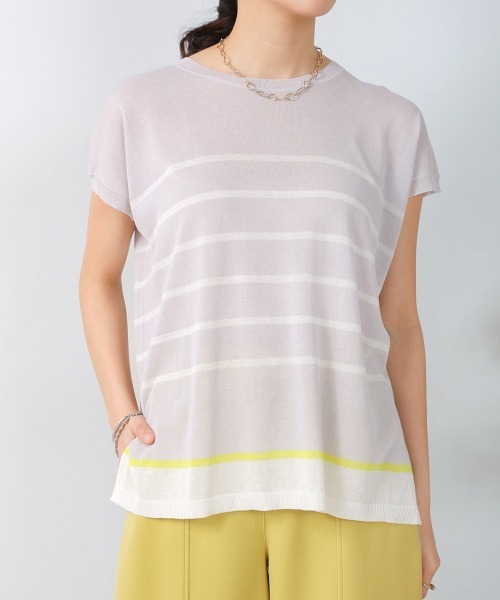 Bou Jeloud(ブージュルード)の「サラサラUV接触冷感ボーダープルオーバー(Tシャツ/カットソー・レディース・オフホワイト/ライトグレー/ネイビー・FREE)」の6枚目の写真