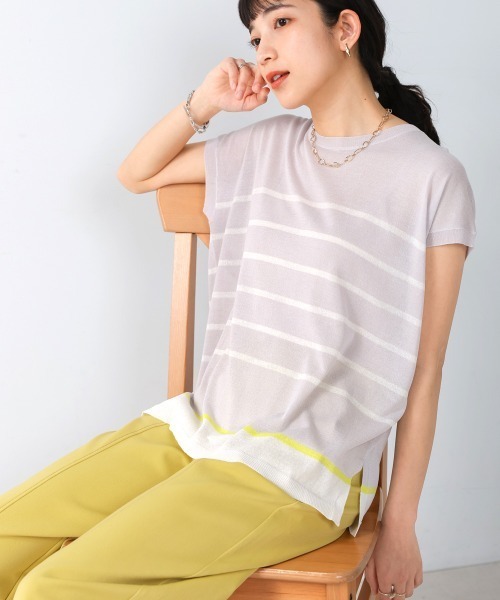 Bou Jeloud(ブージュルード)の「サラサラUV接触冷感ボーダープルオーバー(Tシャツ/カットソー・レディース・オフホワイト/ライトグレー/ネイビー・FREE)」の22枚目の写真