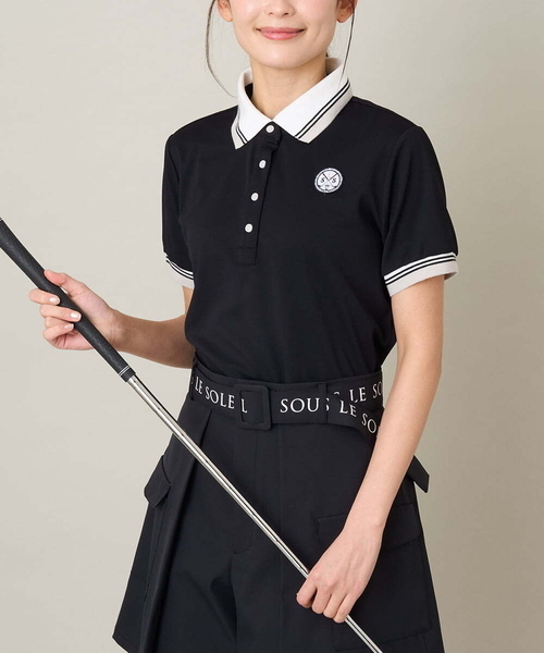 a.v.v(アーヴェヴェ)の「レディースゴルフウエア ラインリブポロシャツ(Tシャツ/カットソー・レディース・ブラック/ホワイト・36/38/40)」の2枚目の写真