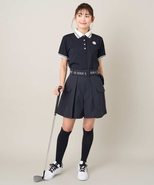 a.v.v(アーヴェヴェ)の「レディースゴルフウエア ラインリブポロシャツ(Tシャツ/カットソー・レディース・ブラック/ホワイト・36/38/40)」の4枚目の写真