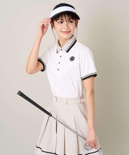 a.v.v(アーヴェヴェ)の「レディースゴルフウエア ラインリブポロシャツ(Tシャツ/カットソー・レディース・ブラック/ホワイト・36/38/40)」の6枚目の写真