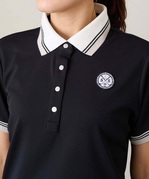 a.v.v(アーヴェヴェ)の「レディースゴルフウエア ラインリブポロシャツ(Tシャツ/カットソー・レディース・ブラック/ホワイト・36/38/40)」の14枚目の写真