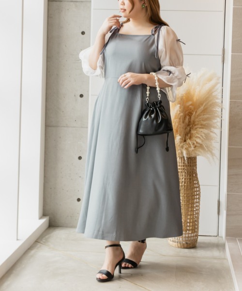 CLETTE（クレット）の「袖オーガンジーリボンワンピース（ワンピース・レディース・ブルーグレー/ブラック・LL/3L/4L）」の8枚目の写真