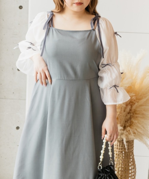 CLETTE（クレット）の「袖オーガンジーリボンワンピース（ワンピース・レディース・ブルーグレー/ブラック・LL/3L/4L）」の10枚目の写真