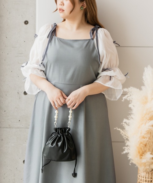 CLETTE（クレット）の「袖オーガンジーリボンワンピース（ワンピース・レディース・ブルーグレー/ブラック・LL/3L/4L）」の12枚目の写真