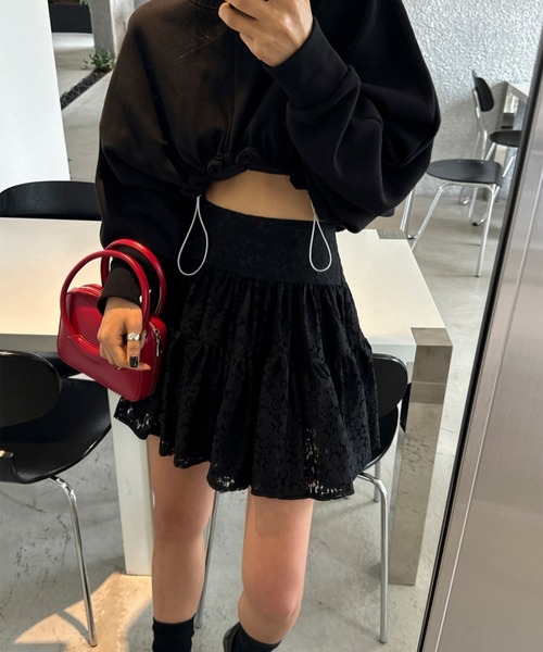 LYEON（リヨン）の「総レースティアードミニスカート（スカート・レディース・ブラック/オフホワイト・FREE）」の17枚目の写真