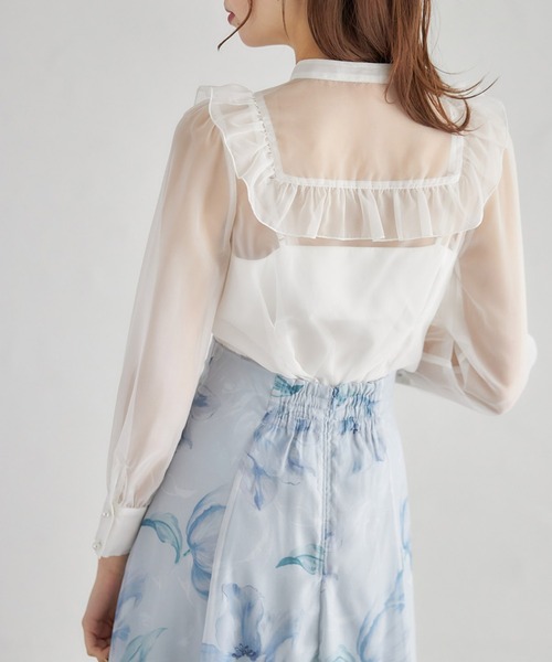 tocco closet(トッコ クローゼット)の「キャミソール付きフリル装飾シアーウエストタックブラウス(シャツ/ブラウス・レディース・オフホワイト/ピンク・M)」の10枚目の写真