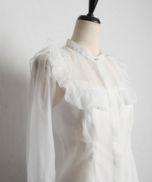 tocco closet(トッコ クローゼット)の「キャミソール付きフリル装飾シアーウエストタックブラウス(シャツ/ブラウス・レディース・オフホワイト/ピンク・M)」の16枚目の写真