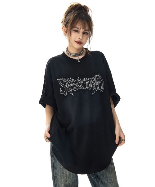 mushwear（マッシュウェア）の「Wash Distressed Embroidery Loose T-shirt（Tシャツ/カットソー・メンズ・ホワイト/ブラック・MEDIUM/X-LARGE/LARGE/XX-LARGE）」の2枚目の写真