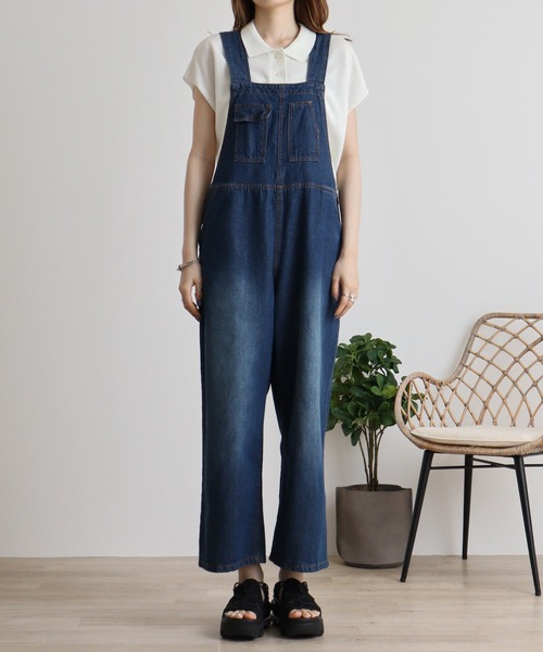 atONE(アットワン)の「atONE クロスサスペンダーサロペットパンツ(デニムパンツ・レディース・ネイビー/ブルー・M/L/LL/3L/4L)」の9枚目の写真