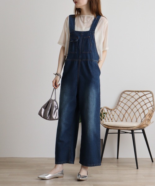 atONE(アットワン)の「atONE クロスサスペンダーサロペットパンツ(デニムパンツ・レディース・ネイビー/ブルー・M/L/LL/3L/4L)」の16枚目の写真