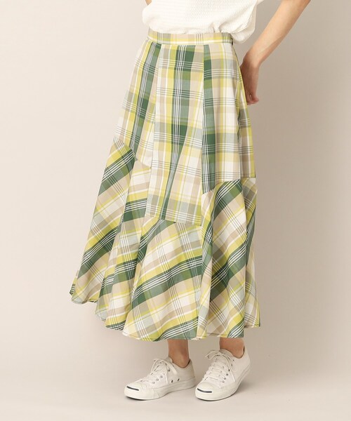 ◆【洗える】ラメチェック切替マーメイドスカート