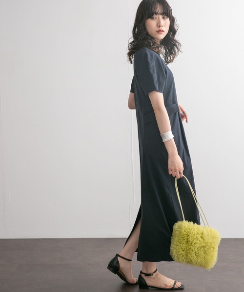 KBF(ケイビーエフ)の「サイドポケットコクーンワンピース(ワンピース・レディース・ネイビー/イエロー/アイボリー・38/36)」の4枚目の写真