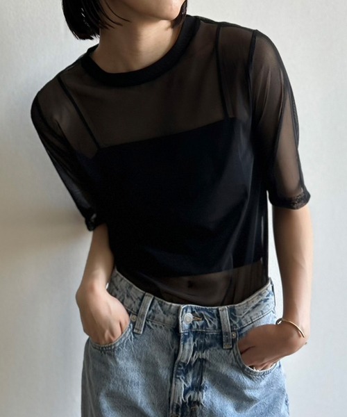 Kotoe（コトエ）の「シアートップス シースルーカットソー 五分袖（Tシャツ/カットソー・レディース・ホワイト/パープル/ブラック・M/L）」の4枚目の写真