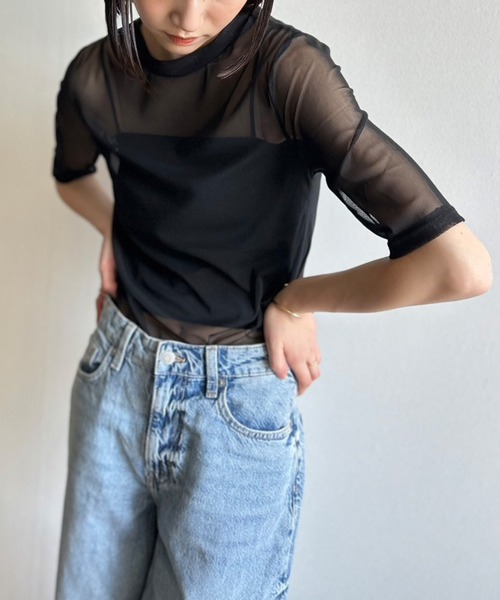 Kotoe（コトエ）の「シアートップス シースルーカットソー 五分袖（Tシャツ/カットソー・レディース・ホワイト/パープル/ブラック・M/L）」の7枚目の写真