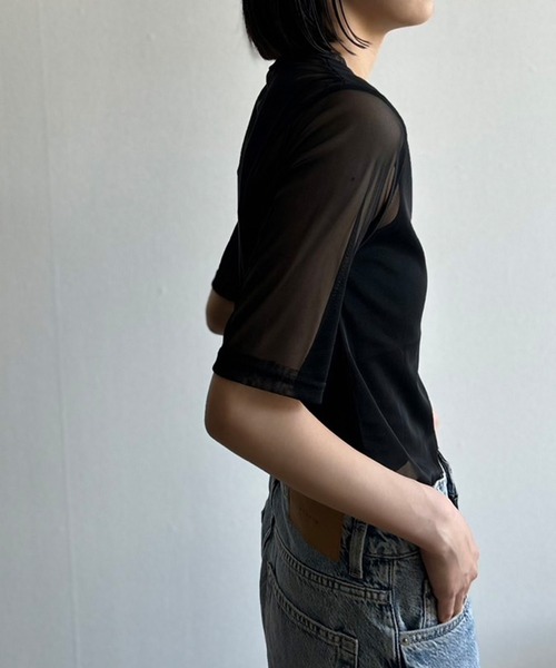 Kotoe（コトエ）の「シアートップス シースルーカットソー 五分袖（Tシャツ/カットソー・レディース・ホワイト/パープル/ブラック・M/L）」の8枚目の写真