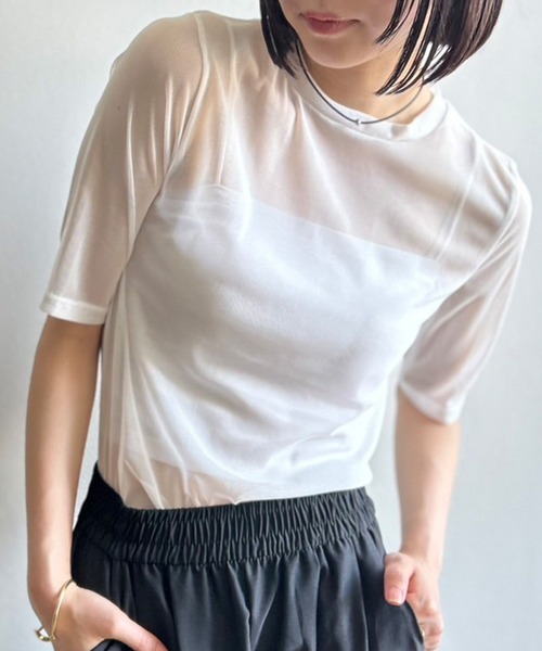 Kotoe（コトエ）の「シアートップス シースルーカットソー 五分袖（Tシャツ/カットソー・レディース・ホワイト/パープル/ブラック・M/L）」の15枚目の写真