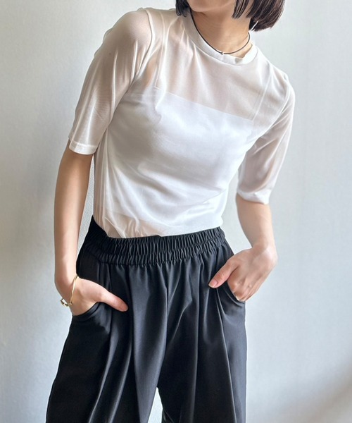 Kotoe（コトエ）の「シアートップス シースルーカットソー 五分袖（Tシャツ/カットソー・レディース・ホワイト/パープル/ブラック・M/L）」の16枚目の写真