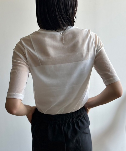 Kotoe（コトエ）の「シアートップス シースルーカットソー 五分袖（Tシャツ/カットソー・レディース・ホワイト/パープル/ブラック・M/L）」の19枚目の写真