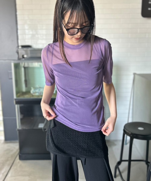 セール】シアートップス シースルーカットソー 五分袖（Tシャツ