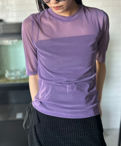 セール】シアートップス シースルーカットソー 五分袖（Tシャツ