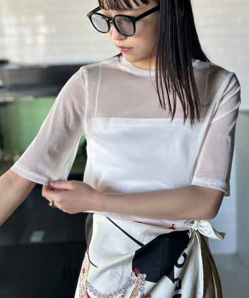 セール】シアートップス シースルーカットソー 五分袖（Tシャツ