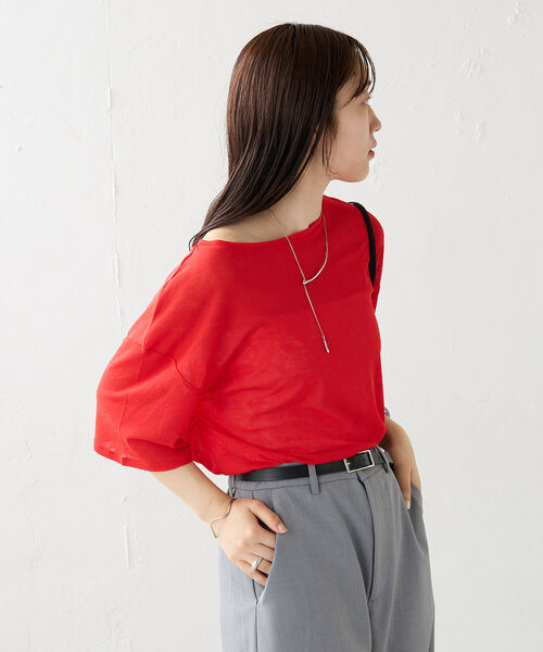 mystic（ミスティック）の「【5色展開】半袖シアーＴシャツ（Tシャツ/カットソー・レディース・ブラック/グレー/レッド/オフホワイト/ピンク・FREE）」の5枚目の写真