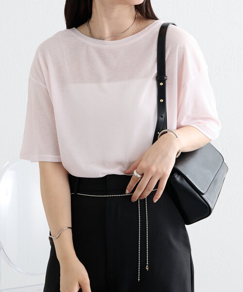 mystic（ミスティック）の「【5色展開】半袖シアーＴシャツ（Tシャツ/カットソー・レディース・ブラック/グレー/レッド/オフホワイト/ピンク・FREE）」の4枚目の写真